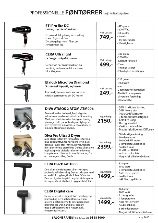 A4 seddel føntørrer Vejl. pris til frisørens kunder