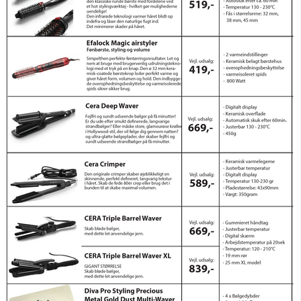 A4 seddel dobbelt styling jern Vejl. pris til frisørens kunder