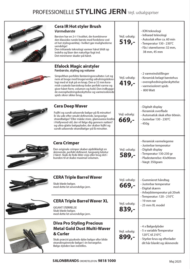 A4 seddel dobbelt styling jern Vejl. pris til frisørens kunder